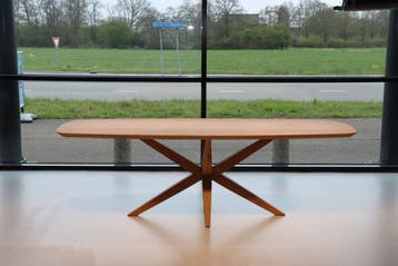 Eettafel 240 cm breed Eikenblad/eiken poot/Koopmans Meubelen, Ophalen of Verzenden, Nieuw, Eikenhout, Modern