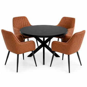 Oscar Deal 120cm black + 4x Vermont misty cognac, Huis en Inrichting, Ophalen of Verzenden, Nieuw