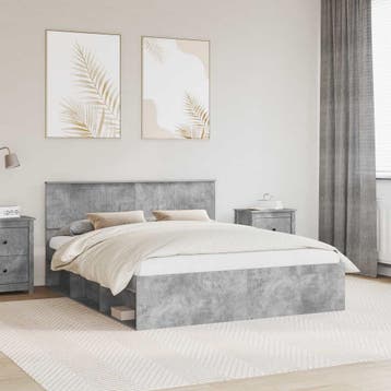 vidaXL Bedframe Beton 160 x 200 cm Massief grenenhout, Verzenden, Grijs, Hout, Nieuw