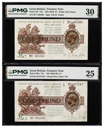 Groot-Brittannië. - Treasury Notes - 2 x 1 Pound - various