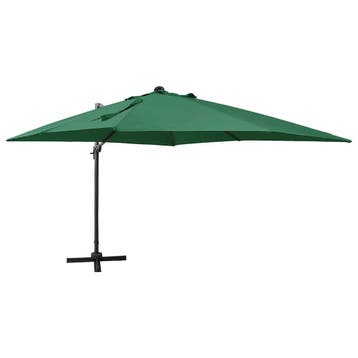 vidaXL Zweefparasol met paal en LED-verlichting 300 cm groen, Tuin en Terras, Verzenden, Nieuw, 3 tot 4 meter, Zweefparasol