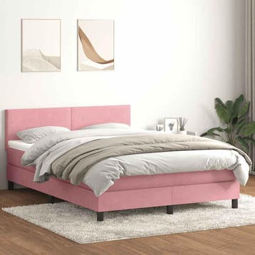 vidaXL Boxspring met matras fluweel roze 160x210 cm, Verzenden, Nieuw, Tweepersoons, Stof