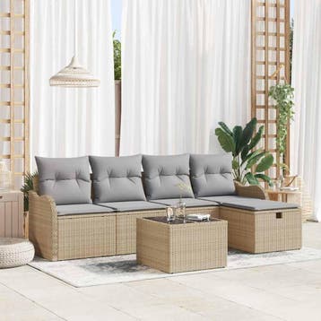 vidaXL Tuin Sofa Set 6 st Poly riet, Verzenden, Nieuw, Rotan, 6 zitplaatsen