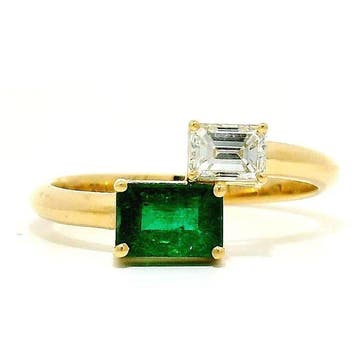 Ring - 18 karaat Geel goud - 1.07ct. tw. Smaragd - Diamant, Nieuw