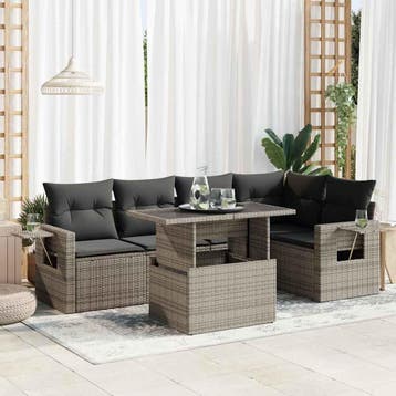 vidaXL 6-delige Loungeset met kussens poly rattan grijs, Verzenden, Nieuw, Loungeset