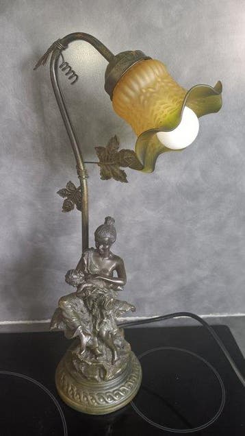 Tafellamp - Brons, Glas, Metaal
