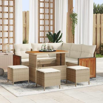 vidaXL Tuinbankenset 9 st 9-Aantal zitplaatsen Beige en, Verzenden, Nieuw, Meer dan 8 zitplaatsen