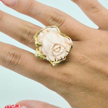 Koraal - Zilver, Verguld - Ring - Roze koraal
