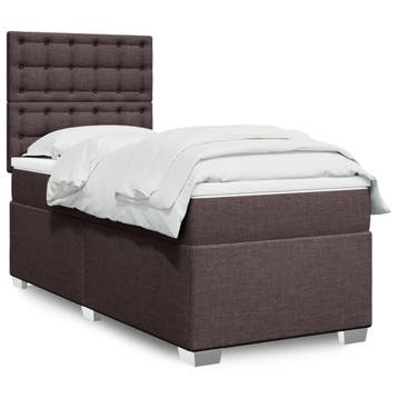 vidaXL Boxspring met matras stof donkerbruin 90x200 cm, 90 cm, Eenpersoons, Bruin, Verzenden
