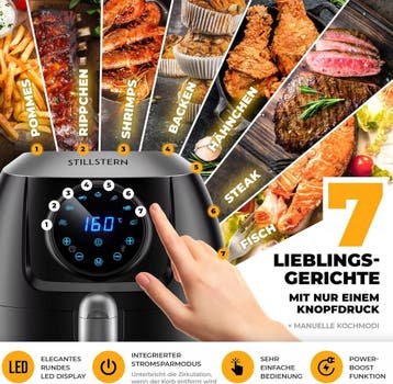 Airfryer - Heteluchtfriteuse - 5 Liter - 1800W - Zwart - Sti, Verzenden, Zo goed als nieuw