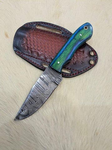 Handmade Damascus Knife with Leather Sheath 222 - Keukenmes