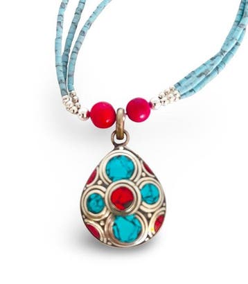 turkoois - howliet - koraal - vintage Tibetaans zilver -