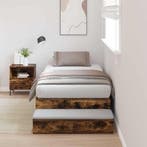 vidaXL Opbergbedframe met lade Gerookt eiken 100 cm Bewerkt, Verzenden, Nieuw, Bruin, Hout