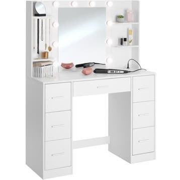 Make-uptafel Charlotte met ledverlichting en oplaadstation, Verzenden, Nieuw