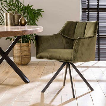 Eetkamerstoel  Velvet Groen - Armstoel Groen  - Stoel, Huis en Inrichting, Ophalen of Verzenden, Nieuw