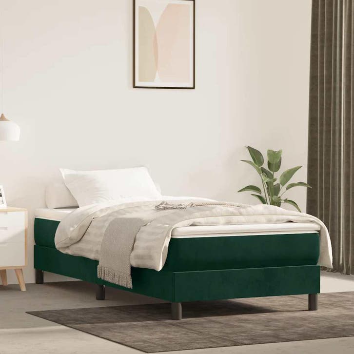 vidaXL Boxspring bed 90x200 cm fluweel donkergroen, Huis en Inrichting, Slaapkamer | Bedden, 90 cm, 200 cm, Groen, Eenpersoons