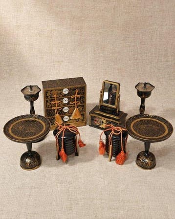 Decoratief ornament - Compleet set maki-e lakwerkrekwisieten