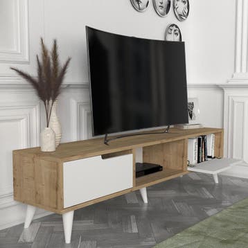 Tv-meubel Kullila 160x35x40 cm eikenkleuig en wit [en.casa], Verzenden, Nieuw