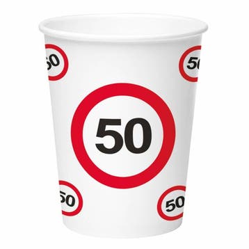 Papieren bekers verkeersbord 50, Hobby en Vrije tijd, Feestartikelen, Ophalen of Verzenden, Nieuw