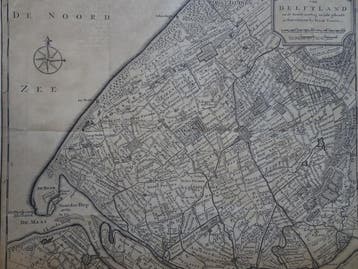 Gravure Nieuwe kaart van Delfland Isaak Tirion 1753, Gelezen, Verzenden, Voor 1800, Landkaart