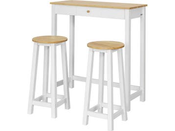 SoBuy FWT50-WN Bartafel - 2 Barkrukken - Wit Hout, Verzenden, Nieuw