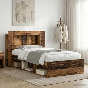 vidaXL Bedframe met opslag Oud hout 100 x 200 cm Bewerkt, Eenpersoons, Bruin, Verzenden, Nieuw