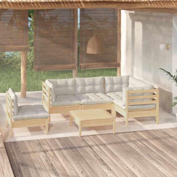 vidaXL 6-delige Loungeset met crèmekleurige kussens, Verzenden, Nieuw, 6 zitplaatsen, Loungeset