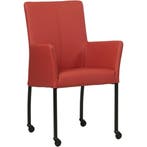 Leren eetkamerstoel Comfort met wieltjes en armleuning -, Huis en Inrichting, Stoelen, Nieuw, Leer, Ophalen of Verzenden, Rood