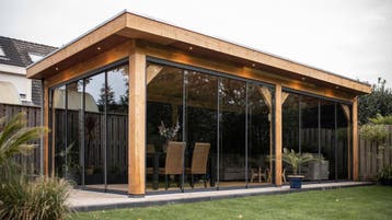 ACTIE! Luxe plat dak met schuifwanden van 8x4m voor €8451!, Tuin en Terras, Overkappingen, Ophalen of Verzenden, Nieuw, Veranda