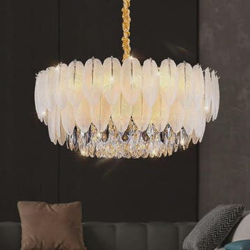 Luxe Pluimen & Kristal Plafondlamp - Sfeervolle Hanglamp voo, Verzenden, Nieuw
