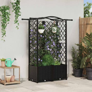 vidaXL Verhoogd Bed met Trellis en Dak Zwart 122 x 40 x 138, Verzenden, Nieuw, Minder dan 60 cm, 60 cm of meer