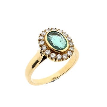 Gouden ring met smaragd en diamanten; 0,32 ct., Gebruikt, Ophalen of Verzenden, 17 tot 18, Met edelsteen