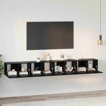 vidaXL Tv-meubelset 4 st Zwart Eiken Bewerkt hout, Minder dan 50 cm, Verzenden, Nieuw, Minder dan 100 cm