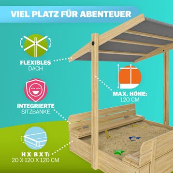 Zandbak Toni 120x120x120cm verstelbare banken (Voor in Huis), Verzenden, Nieuw