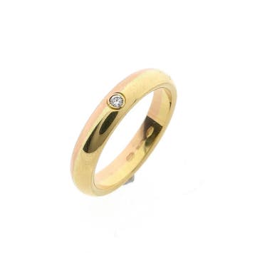 18 Krt. Bicolor gouden (trouw)ring met zirconia, Sieraden, Tassen en Uiterlijk, Gebruikt, Ophalen of Verzenden, 17 tot 18, Met edelsteen