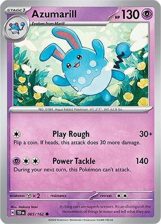 Azumarill 065/162 reverse holo Temporal forces, Ophalen of Verzenden, Nieuw, Losse kaart, Foil