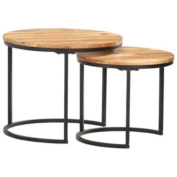 vidaXL 2-delige Tafeltjesset massief acaciahout, Verzenden, Nieuw, Overige houtsoorten, 50 tot 100 cm