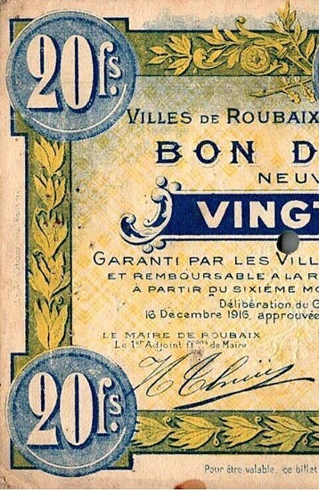 20 Francs France Komitat 59 – Roubaix – Tourcoing – mu, Postzegels en Munten, Munten | Nederland, Verzenden