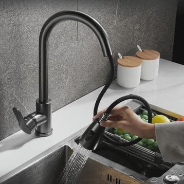 Keukenmengkraan Uittrekbaar - Geborsteld Nikkel & Zwart Roes, Verzenden, Nieuw