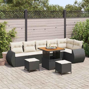 vidaXL Tuinbankenset 9 st Zwart poly rattan, Verzenden, Nieuw, Meer dan 8 zitplaatsen