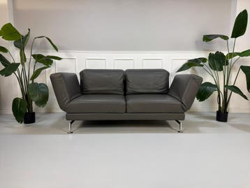 Brühl Moule Sofa Leer Grijs Slaapfunctie Multifunctioneel, Tweepersoons, Leer, Ophalen of Verzenden, Zo goed als nieuw