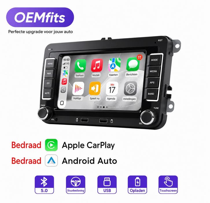 OEMfits 7” Multimedia Radio met Wireless CarPlay &amp; Android A, Auto-onderdelen, Besturing, Nieuw, Verzenden