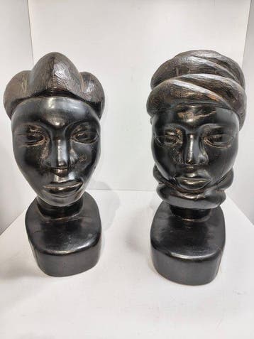 Man en vrouw buste - Beeld - Makondé - Tanzania, Antiek en Kunst