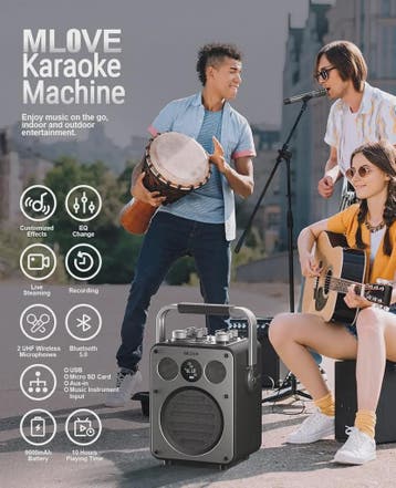 MLOVE D5 Professionele Karaoke Machine met 2 Draadloze Micro, Verzenden, Nieuw
