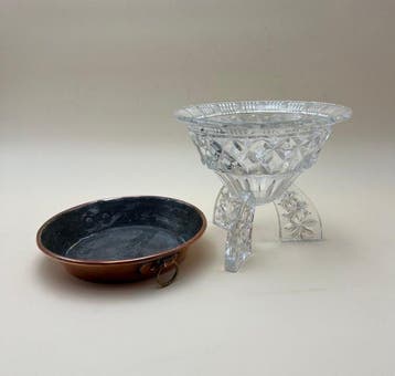 Schotel (2) - Koper, Glas - Plat & Coupe Tripode, Antiek en Kunst, Curiosa en Brocante