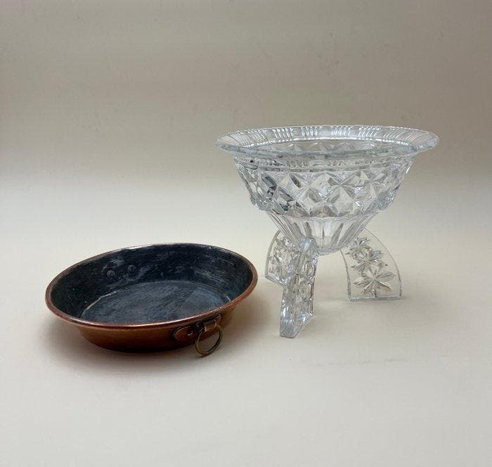 Schotel (2) - Koper, Glas - Plat & Coupe Tripode, Antiek en Kunst, Curiosa en Brocante