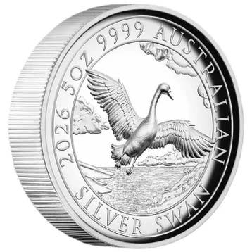 Swan 5 oz 2026 Proof High Relief (500 oplage), Postzegels en Munten, Verzenden, Losse munt, Zilver