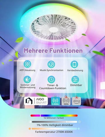 Plafondventilator met verlichting - Plafondlamp met ventilat, Verzenden, Zo goed als nieuw