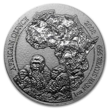 Rwanda / Ruanda African Gorilla 1 oz 2008 (folie), Verzenden, Overige landen, Losse munt, Zilver
