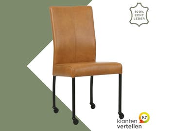 Leren eetkamerstoel Comfort met wieltjes - Granada Sahara, Huis en Inrichting, Stoelen, Bruin, Nieuw, Leer, Ophalen of Verzenden